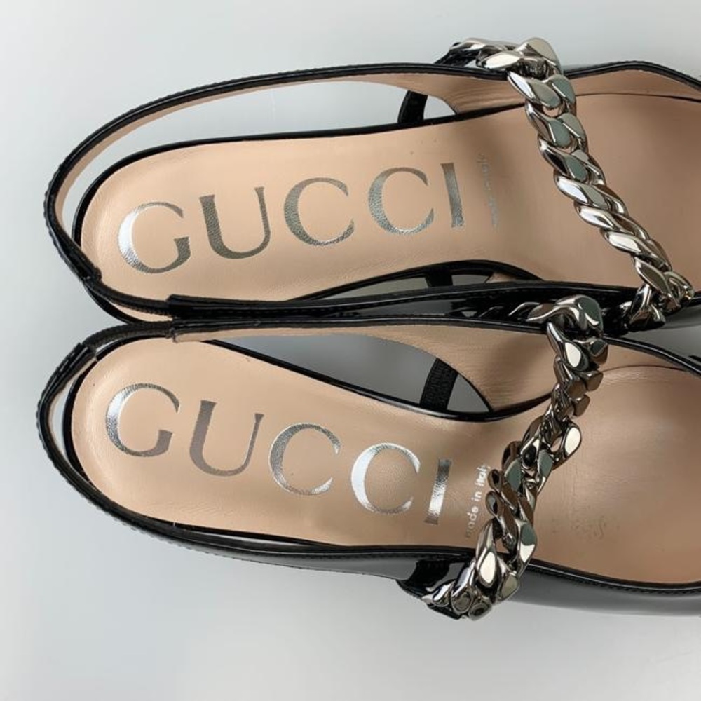GUCCI Black Patent Leather Horsebit Chain Pumps Size 40 9.5 616596 Runway Shoe - Picture 10 of 16